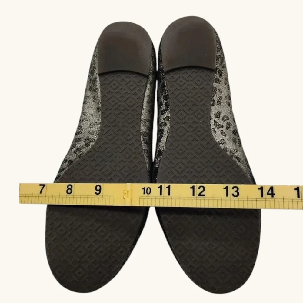 Tory Burch Ballet Flats‎ Luisa Anthracite Print Metallic Logo Women's Size 8M